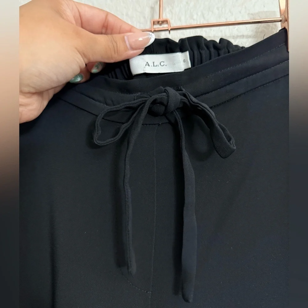 A.L.C. Black Straight Leg Pants with Front Tie and Ankle Zippers